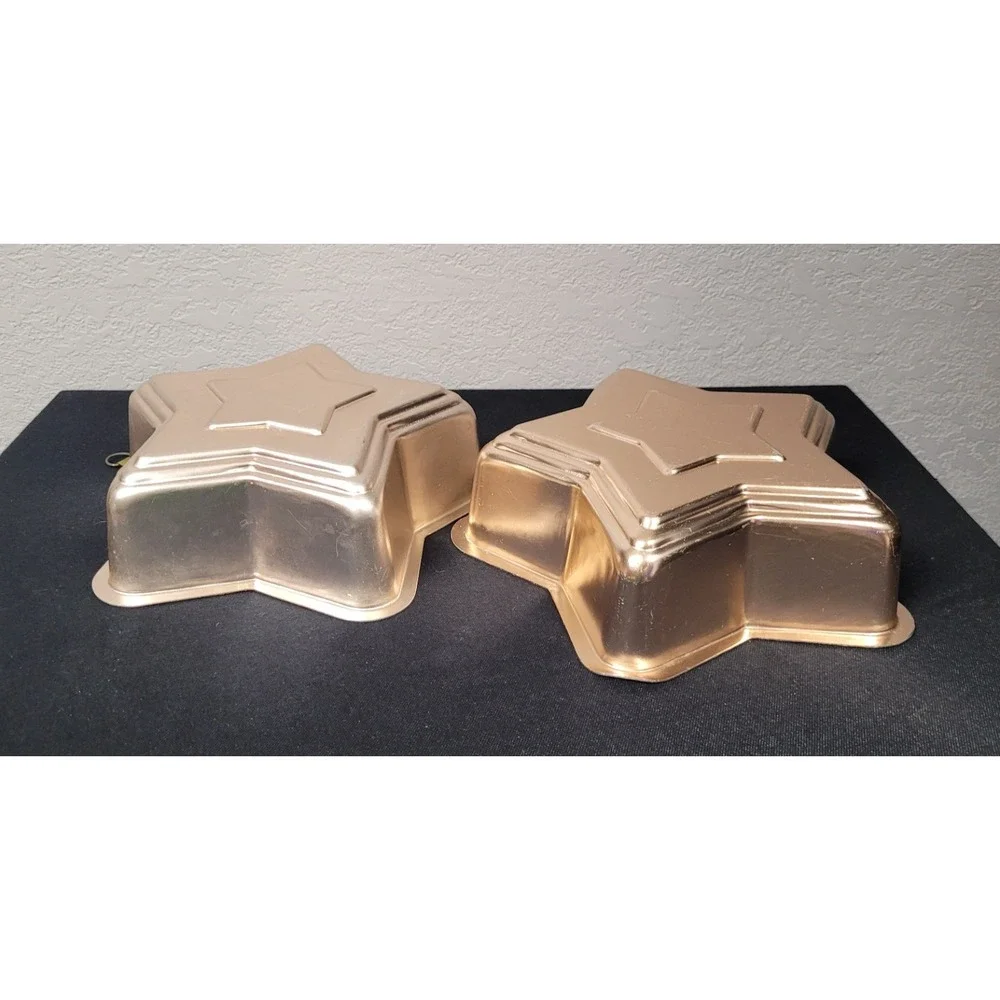 Vintage 1960s Copper-Toned Aluminum Star Jello Mold Wall Decor - Set of 2